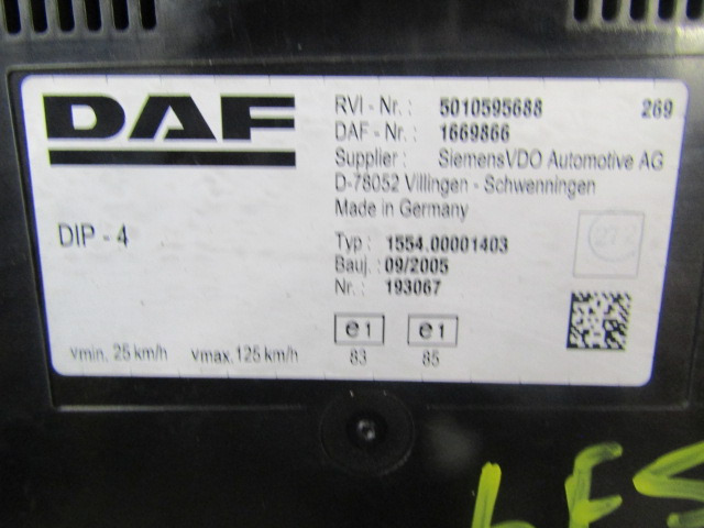 DAF LF 55 CLOCK CLUSTER P/NO 1669866 - Système électrique pour Camion: photos 2 DAF LF 55 CLOCK CLUSTER P/NO 1669866 - Système électrique pour Camion: photos 2
