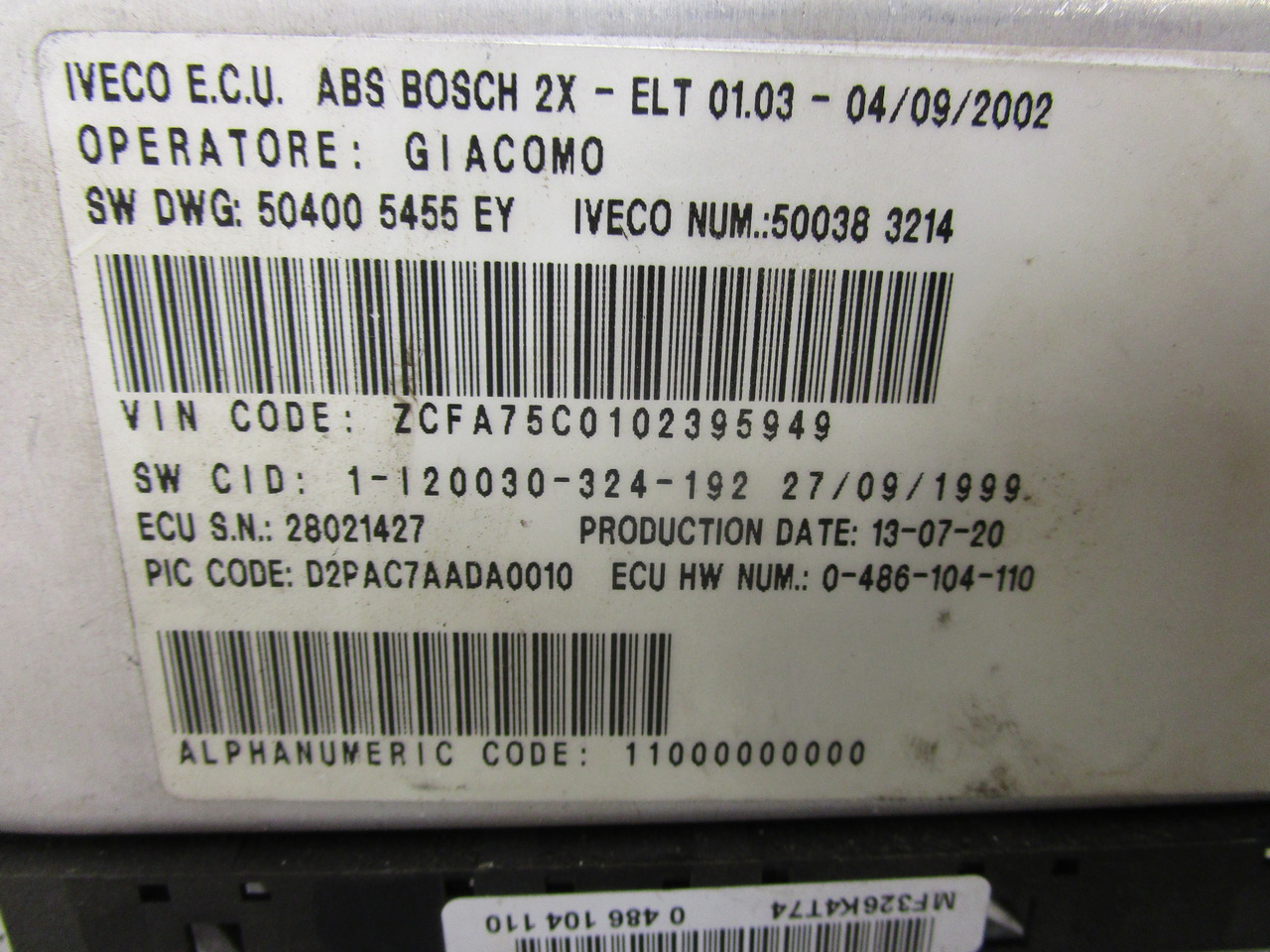 IVECO TECTOR ABS BOSCH ECU P/NO 500383214 - Pièces de frein pour Camion: photos 2 IVECO TECTOR ABS BOSCH ECU P/NO 500383214 - Pièces de frein pour Camion: photos 2