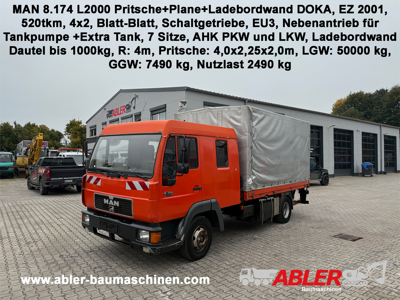 MAN 8.174 Pritsche+Plane+Ladebordwand DOKA L2000 - Camion à rideaux coulissants: photos 1 MAN 8.174 Pritsche+Plane+Ladebordwand DOKA L2000 - Camion à rideaux coulissants: photos 1