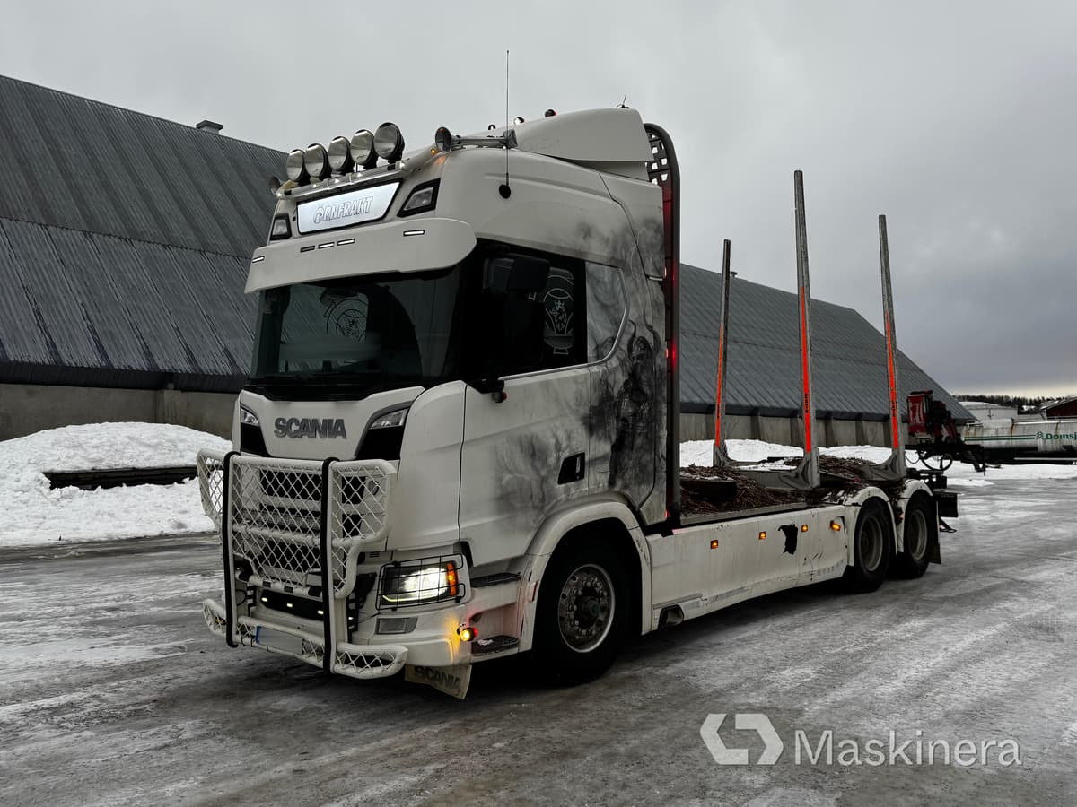 Scania R650B6X4NB Timmerekipage Scania R650B med kran och HLM Släp - Camion grumier: photos 1 Scania R650B6X4NB Timmerekipage Scania R650B med kran och HLM Släp - Camion grumier: photos 1
