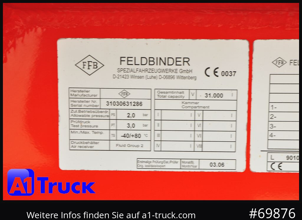 FELDBINDER HEUT 31.2 Silo, Futtermittel, 31m³, 3 Kammern, - Remorque citerne: photos 2 FELDBINDER HEUT 31.2 Silo, Futtermittel, 31m³, 3 Kammern, - Remorque citerne: photos 2