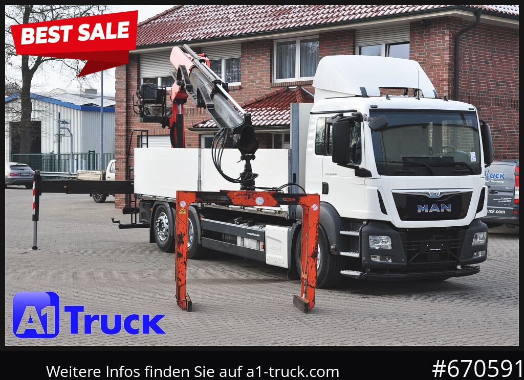 MAN TGS 26.440, Kran PK20.501L Lenkachse, - Camion plateau, Camion grue: photos 1 MAN TGS 26.440, Kran PK20.501L Lenkachse, - Camion plateau, Camion grue: photos 1