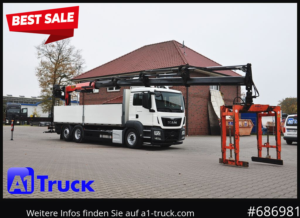 MAN TGS 26.440, Kran PK23.001L, 16m, Lenkachse - Camion plateau, Camion grue: photos 1 MAN TGS 26.440, Kran PK23.001L, 16m, Lenkachse - Camion plateau, Camion grue: photos 1