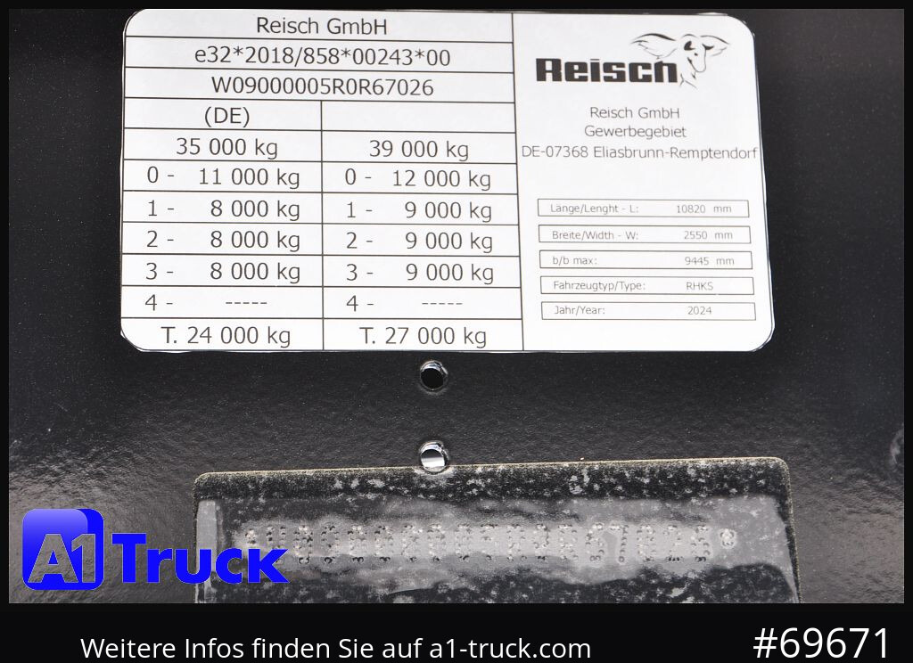 Semi-remorque benne neuf REISCH RHKS, Alu-Kippmulde 52m³, Kombitüren, Alufelgen, Liftachse,: photos 7