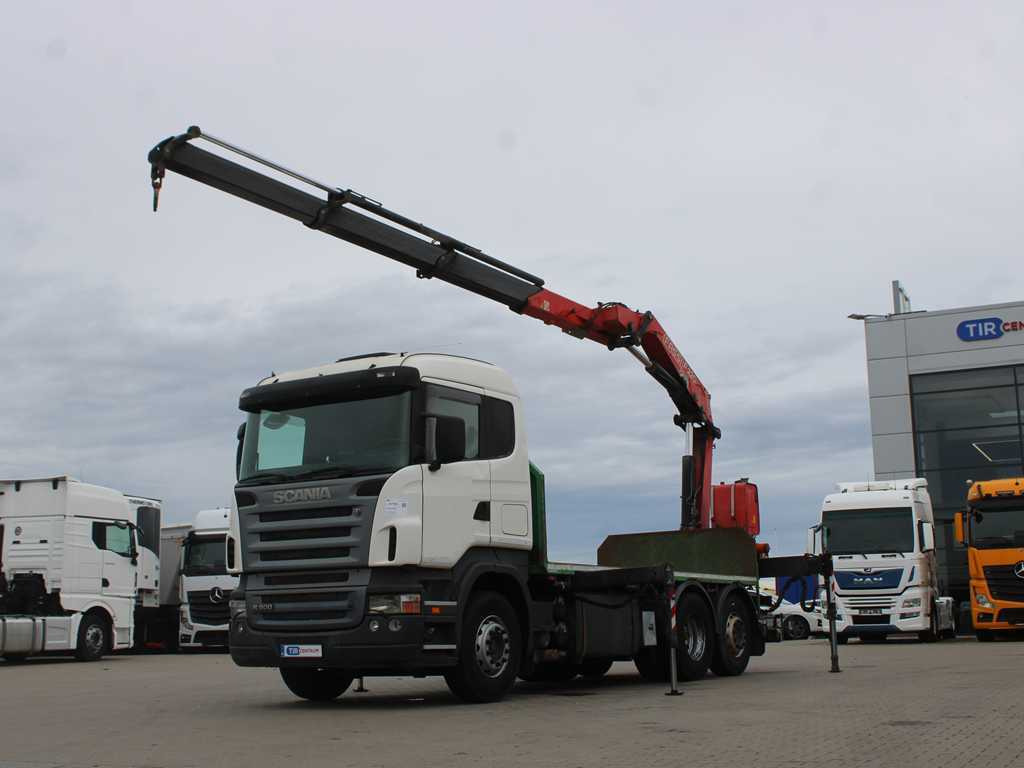 Scania R 500, 6X2, EURO 4, OPTICRUISE, HYDRAULIC ARM FASSI F220A.23 - Camion plateau, Camion grue: photos 1 Scania R 500, 6X2, EURO 4, OPTICRUISE, HYDRAULIC ARM FASSI F220A.23 - Camion plateau, Camion grue: photos 1