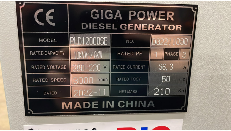 Groupe électrogène neuf Giga power 10 kVA generator set - PLD12000SE: photos 9