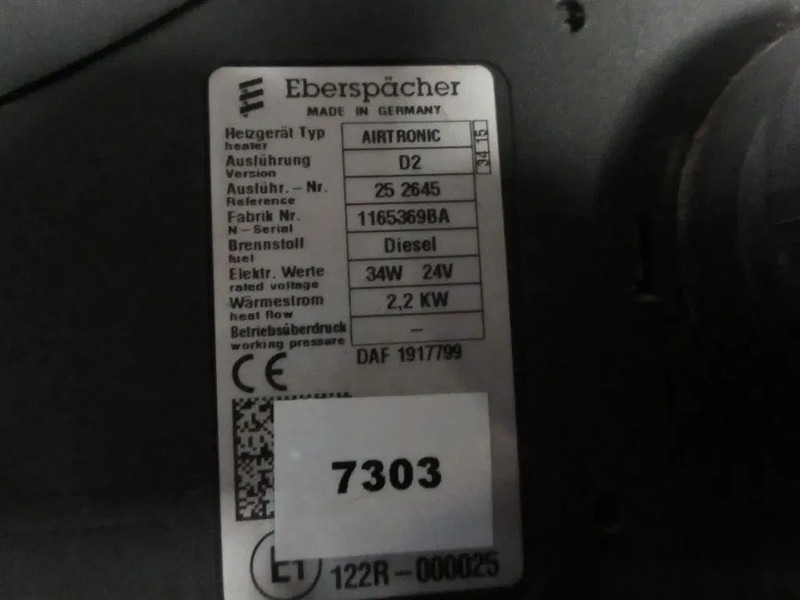 DAF 1917799 // EBERSPACHER D2 DIELSEL DAF LF CF XF EURO 6 MODEL 2018 - Système électrique pour Camion: photos 5 DAF 1917799 // EBERSPACHER D2 DIELSEL DAF LF CF XF EURO 6 MODEL 2018 - Système électrique pour Camion: photos 5