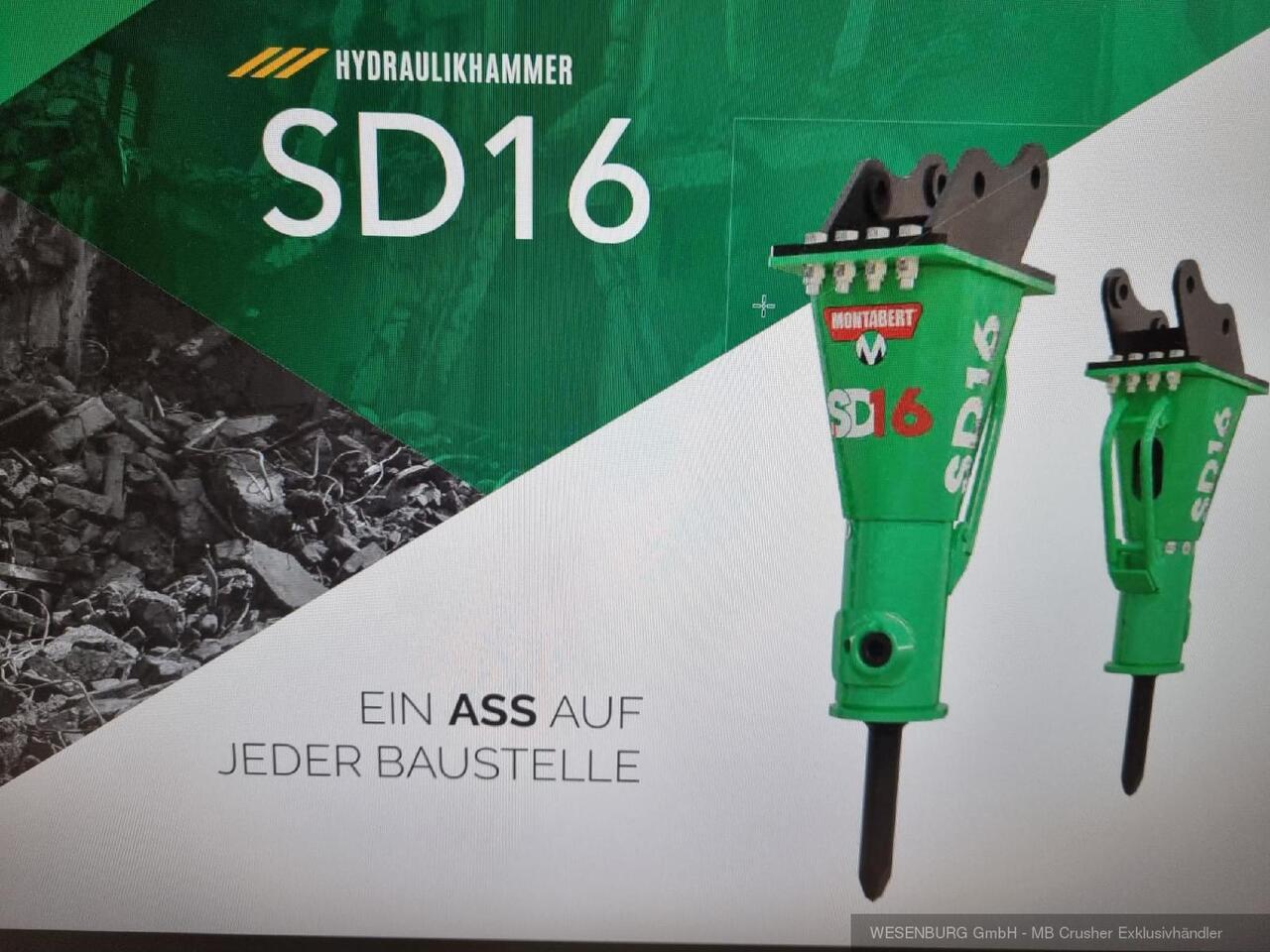Montabert Hydraulikhammer SD16 Trägerklasse: 1,5 - 3,7 t - Marteau hydraulique pour Engins de chantier: photos 1 Montabert Hydraulikhammer SD16 Trägerklasse: 1,5 - 3,7 t - Marteau hydraulique pour Engins de chantier: photos 1