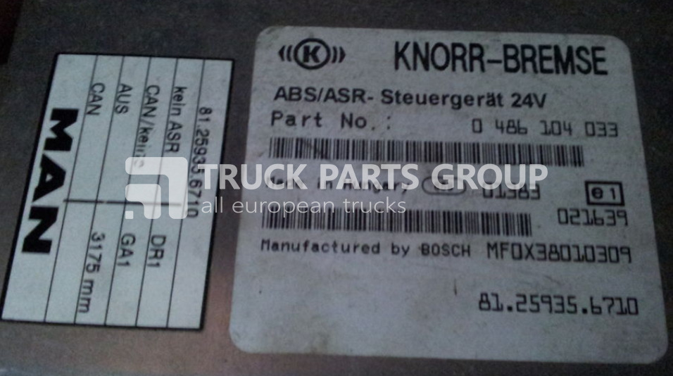 MAN L2000, ASR - CI12 EBS, ABS control unit, 81259356710, 0486104033 control unit - Bloc de gestion pour Camion: photos 1 MAN L2000, ASR - CI12 EBS, ABS control unit, 81259356710, 0486104033 control unit - Bloc de gestion pour Camion: photos 1