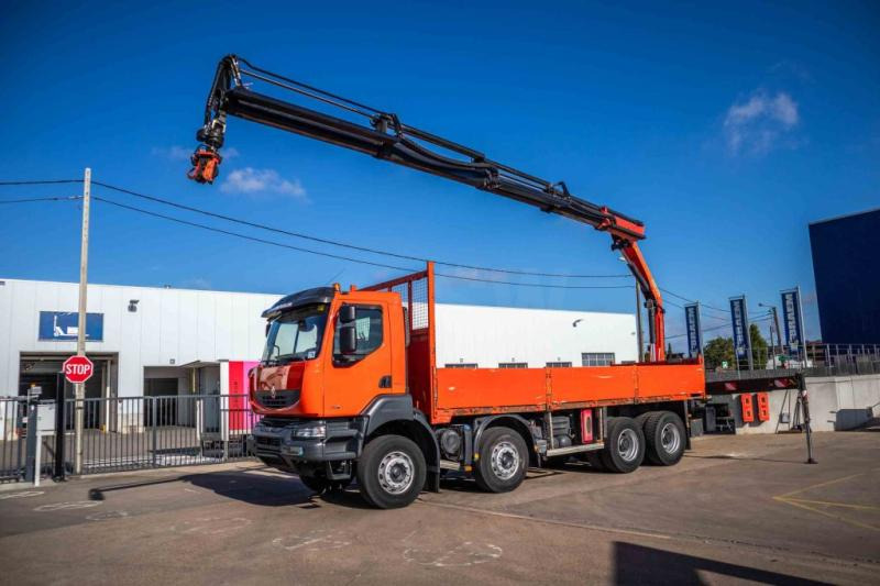 Renault KERAX 380DXI+E5+PK18TM/4EXT - Camion plateau, Camion grue: photos 1 Renault KERAX 380DXI+E5+PK18TM/4EXT - Camion plateau, Camion grue: photos 1