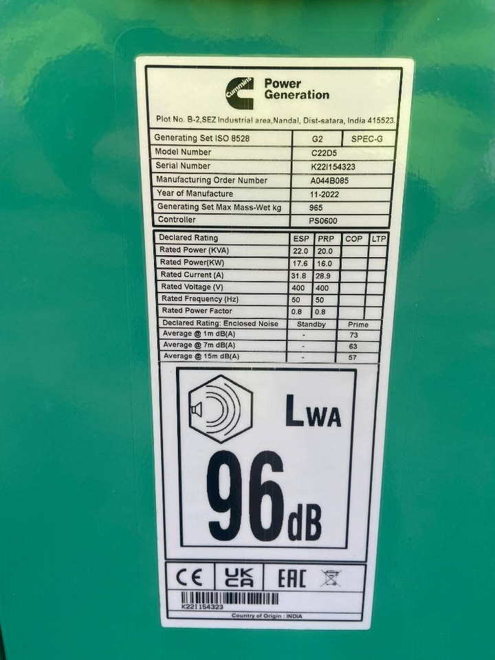 Cummins C22D5 - 22 kVA Generator - DPX-18501 - Groupe électrogène: photos 4 Cummins C22D5 - 22 kVA Generator - DPX-18501 - Groupe électrogène: photos 4