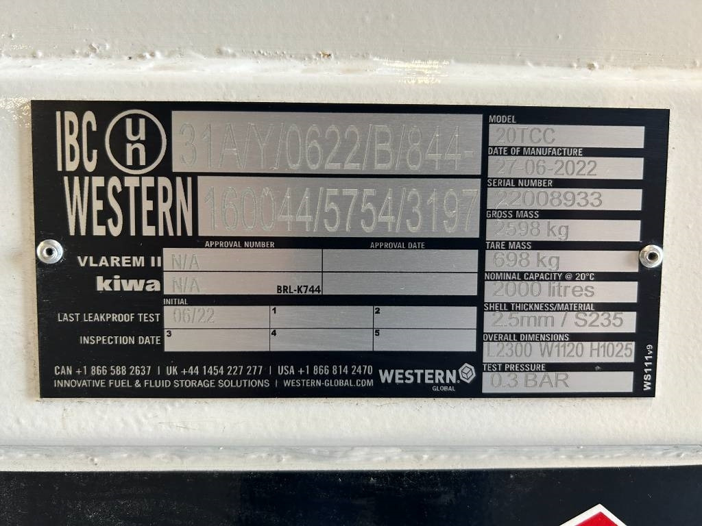 Western Global 20TCC - 2.000 Liter Diesel Tank - DPX-25083 - Cuve de stockage: photos 4 Western Global 20TCC - 2.000 Liter Diesel Tank - DPX-25083 - Cuve de stockage: photos 4