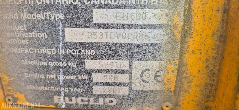 2001 EUCLID EH 600 - DUMPER - 20115 TIMER. - Tombereau: photos 5 2001 EUCLID EH 600 - DUMPER - 20115 TIMER. - Tombereau: photos 5