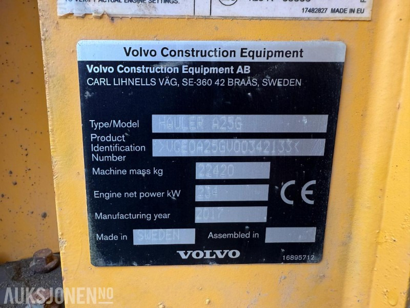 Tombereau 2017 Volvo A25G Dumper - 5181 timer - Brede dekk - Høy front gavel: photos 9 Tombereau 2017 Volvo A25G Dumper - 5181 timer - Brede dekk - Høy front gavel: photos 9