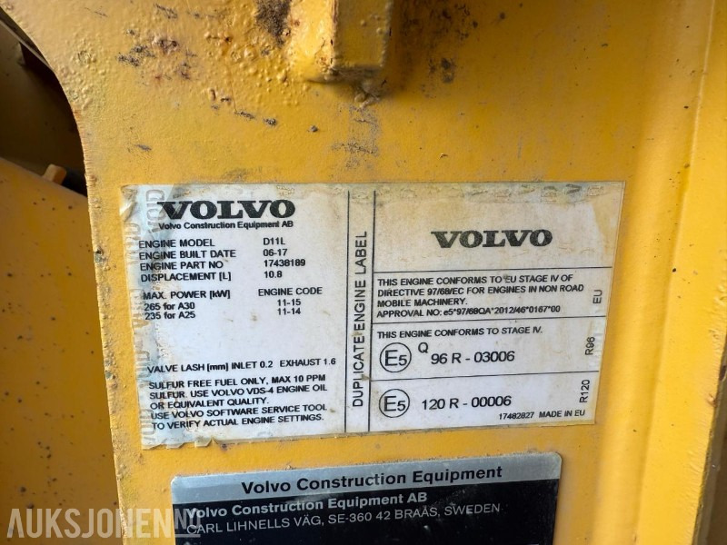 Tombereau 2017 Volvo A25G Dumper - 5181 timer - Brede dekk - Høy front gavel: photos 10 Tombereau 2017 Volvo A25G Dumper - 5181 timer - Brede dekk - Høy front gavel: photos 10