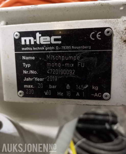2019 M-tec mono mix miksepumpe - Matériel de chantier: photos 2 2019 M-tec mono mix miksepumpe - Matériel de chantier: photos 2