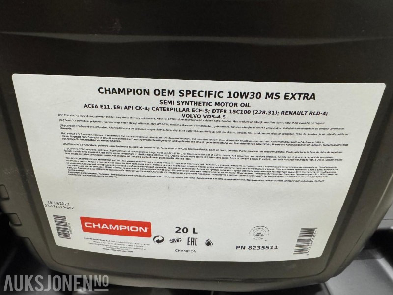 1000 liter Olje - Champion OEM Specific 10W30 MS Extra - Accessoire pour Engins de chantier: photos 4 1000 liter Olje - Champion OEM Specific 10W30 MS Extra - Accessoire pour Engins de chantier: photos 4