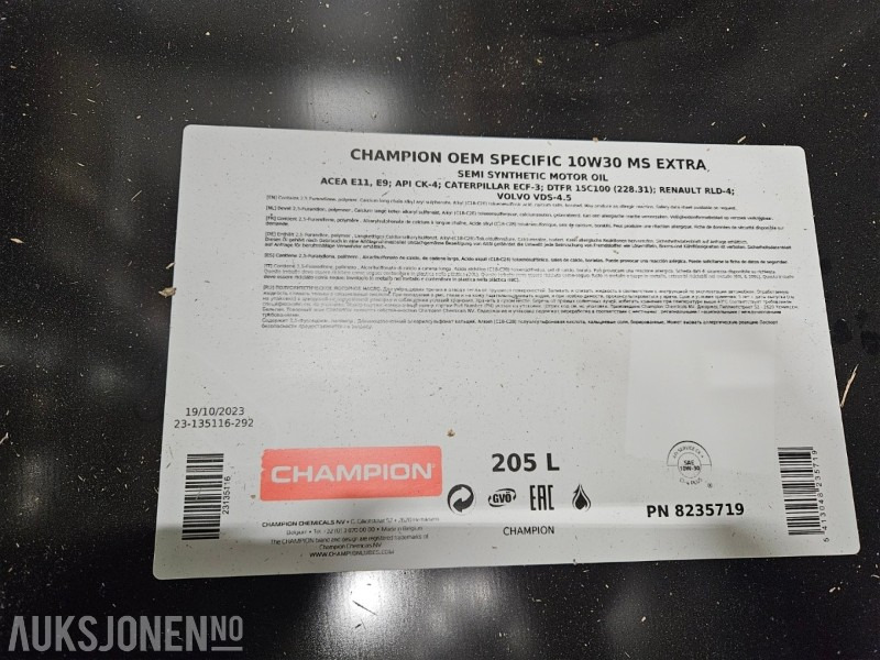 205 liter Olje - Champion OEM Specific 10W30 MS Extra - Accessoire pour Engins de chantier: photos 2 205 liter Olje - Champion OEM Specific 10W30 MS Extra - Accessoire pour Engins de chantier: photos 2