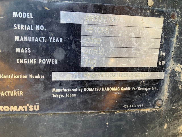 CHARGEUSE SUR PNEUS KOMATSU WA 380-5H - Chargeuse sur pneus: photos 1 CHARGEUSE SUR PNEUS KOMATSU WA 380-5H - Chargeuse sur pneus: photos 1