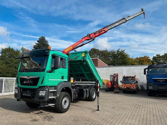 MAN 18.460 MEILLER 3SKipp PALFINGER PK 12002EH 4x2 - Camion benne, Camion grue: photos 1 MAN 18.460 MEILLER 3SKipp PALFINGER PK 12002EH 4x2 - Camion benne, Camion grue: photos 1