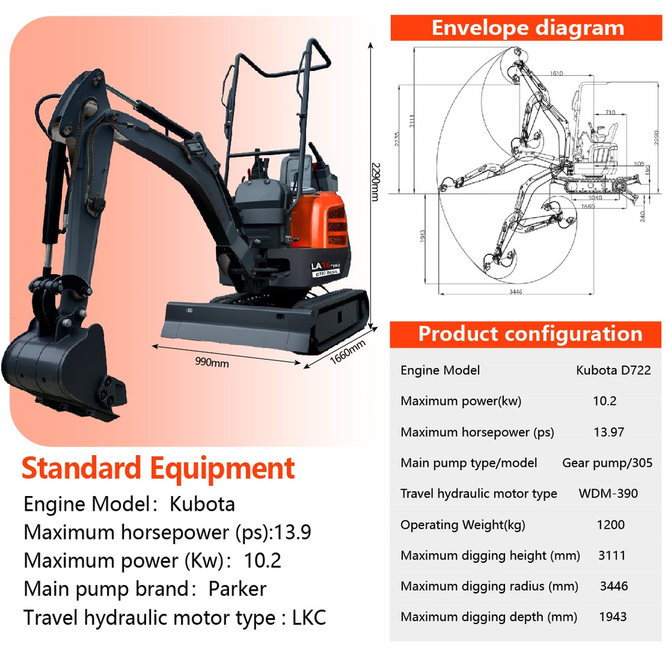LEZUM LA16Pro Mini Excavator Digger Miniexcavadora EPA Kubota Engine Mini Excavator For Sale With Mini Excavator Attachment Set - Mini pelle: photos 2 LEZUM LA16Pro Mini Excavator Digger Miniexcavadora EPA Kubota Engine Mini Excavator For Sale With Mini Excavator Attachment Set - Mini pelle: photos 2