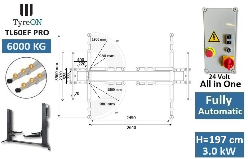TL60EF PRO 2 post lift 6 Tonnes - Fully automatic with base reinforcement kit - Équipement de garage: photos 3 TL60EF PRO 2 post lift 6 Tonnes - Fully automatic with base reinforcement kit - Équipement de garage: photos 3