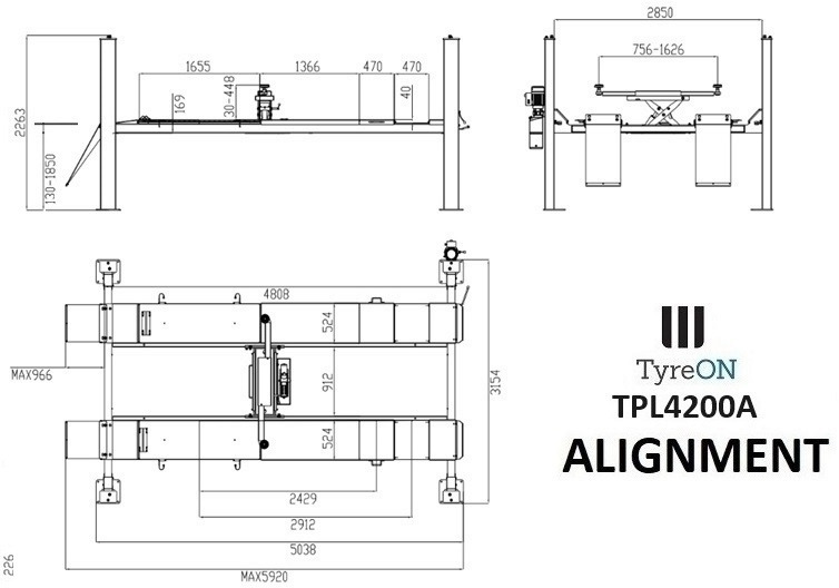 TPL4200A 4 columns alignment carlift - 4.8 meter runways - 4.2T - Équipement de garage: photos 2 TPL4200A 4 columns alignment carlift - 4.8 meter runways - 4.2T - Équipement de garage: photos 2