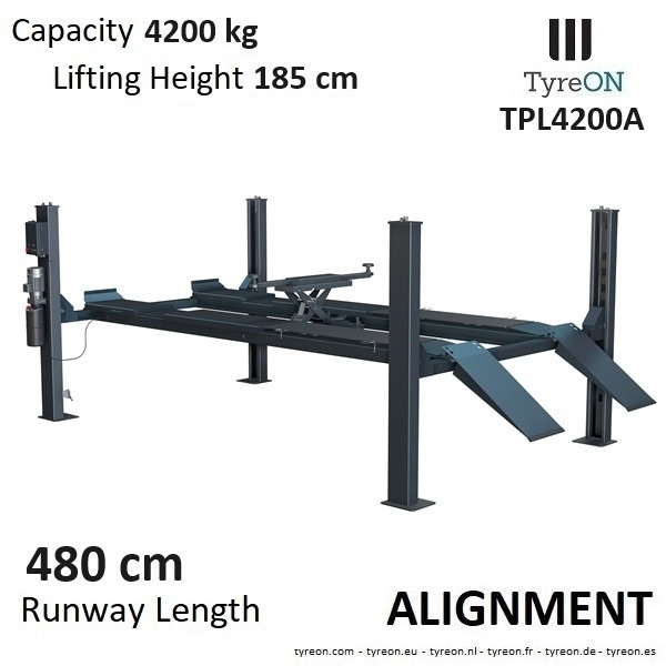 TPL4200A 4 columns alignment carlift - 4.8 meter runways - 4.2T - Équipement de garage: photos 1 TPL4200A 4 columns alignment carlift - 4.8 meter runways - 4.2T - Équipement de garage: photos 1