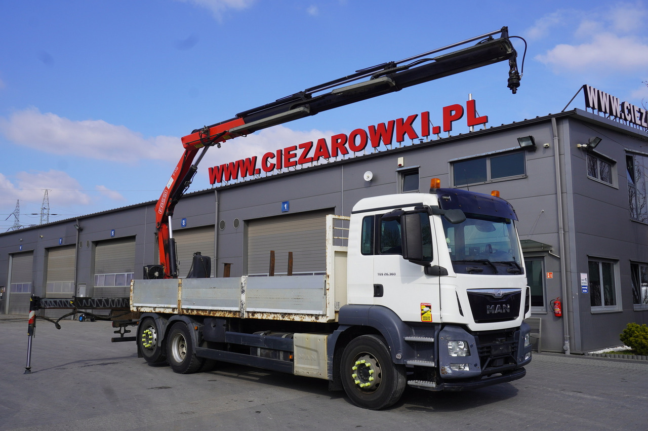 MAN TGS 26.360 Flatbed / Fassi F175 7.7 T / steered 3rd axle - Camion plateau, Camion grue: photos 1 MAN TGS 26.360 Flatbed / Fassi F175 7.7 T / steered 3rd axle - Camion plateau, Camion grue: photos 1
