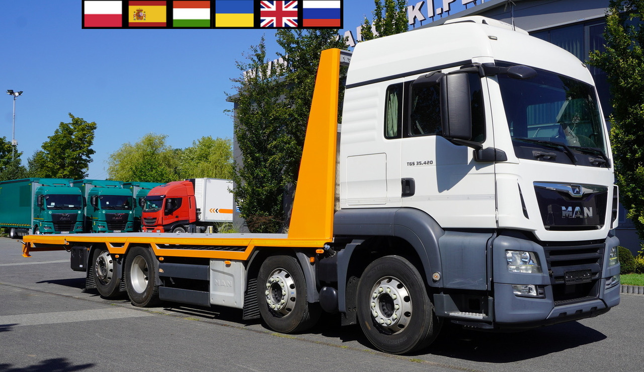 MAN TGS 35.420 8×2 / New tow truck / 3 steered axles / 20 T cap. / Sleeper cab - Camion porte-voitures: photos 1 MAN TGS 35.420 8×2 / New tow truck / 3 steered axles / 20 T cap. / Sleeper cab - Camion porte-voitures: photos 1