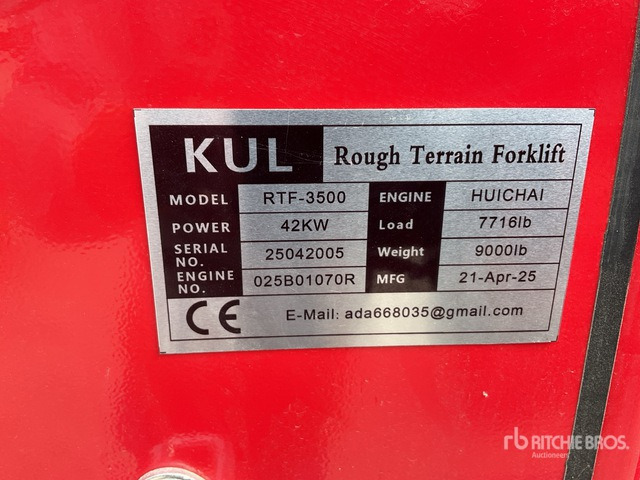 2025 KUL RTF-3500 3.5 ton 4x4 (Unused) Rough Terrain Forklift - Chariot tout terrain: photos 2 2025 KUL RTF-3500 3.5 ton 4x4 (Unused) Rough Terrain Forklift - Chariot tout terrain: photos 2