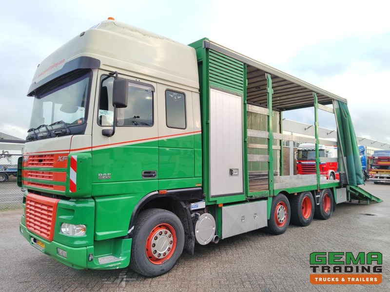 DAF FAK XF95.430 8x2 SuperSpaceCab Euro3 - CurtainSider 7.31m + Ramp 16T - MachineTransporter - 6 Persons (V558) - Camion porte-voitures: photos 1 DAF FAK XF95.430 8x2 SuperSpaceCab Euro3 - CurtainSider 7.31m + Ramp 16T - MachineTransporter - 6 Persons (V558) - Camion porte-voitures: photos 1