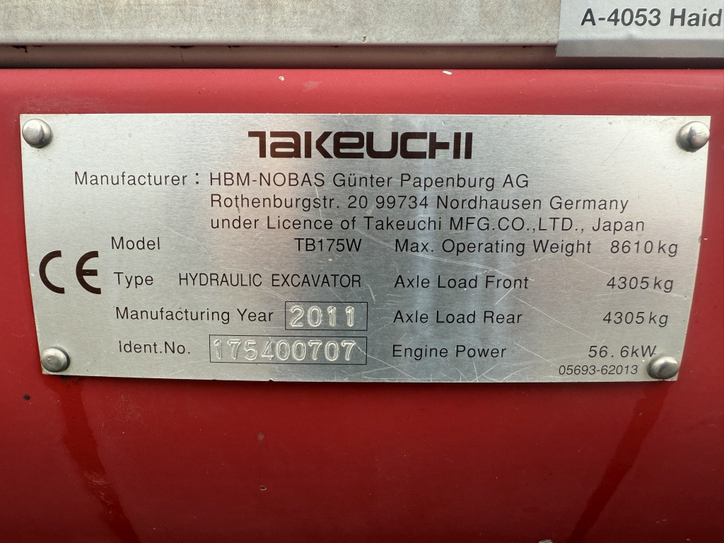 Pelle sur pneus Takeuchi TB 175 W (111771): photos 10
