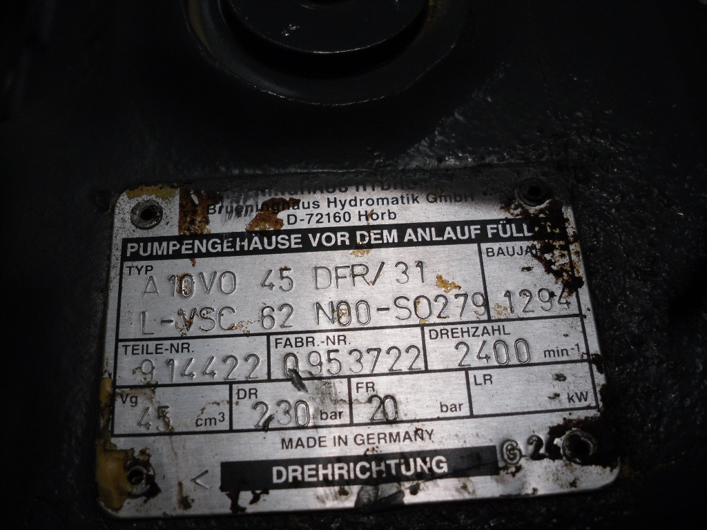 Brueninghaus Hydromatik A10VO45DFR/31 L-VSC62N00-SO279 - - Pompe hydraulique pour Engins de chantier: photos 3 Brueninghaus Hydromatik A10VO45DFR/31 L-VSC62N00-SO279 - - Pompe hydraulique pour Engins de chantier: photos 3