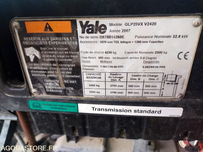 Chariot Élévateur YALE GLP25VX (2007) - Pour Pièces ou Réparation - Chariot élévateur à gaz: photos 2 Chariot Élévateur YALE GLP25VX (2007) - Pour Pièces ou Réparation - Chariot élévateur à gaz: photos 2
