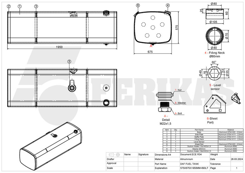 Réservoir de carburant pour Camion neuf DAF New aluminum fuel tank 690L: photos 9