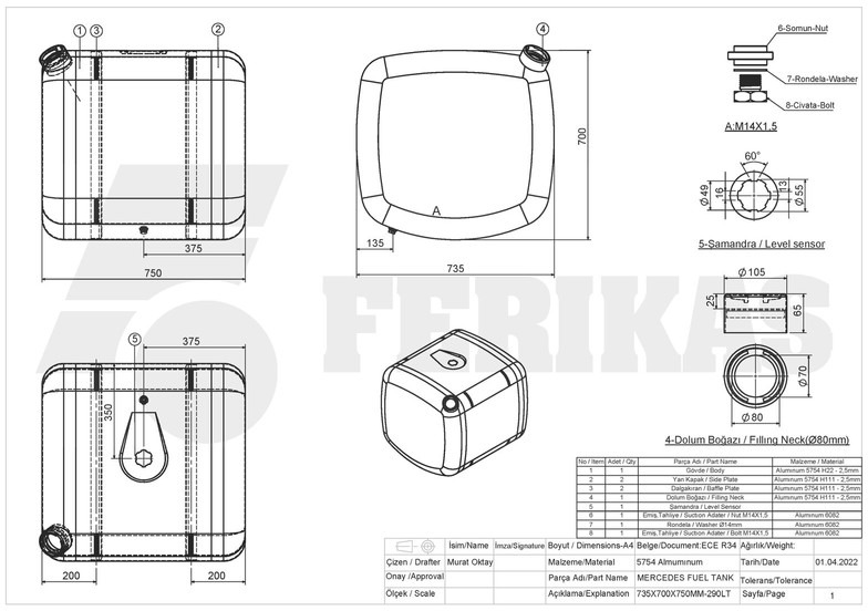 Réservoir de carburant pour Camion neuf Mercedes-Benz New aluminum fuel tank 290L: photos 7