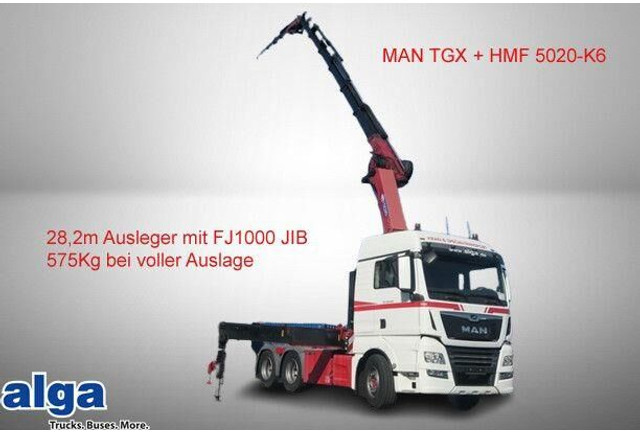 MAN 28.500 TGX 6X2-2 BLS, Kran HMF 5020-K6, Funk,23m - Tracteur routier: photos 1 MAN 28.500 TGX 6X2-2 BLS, Kran HMF 5020-K6, Funk,23m - Tracteur routier: photos 1