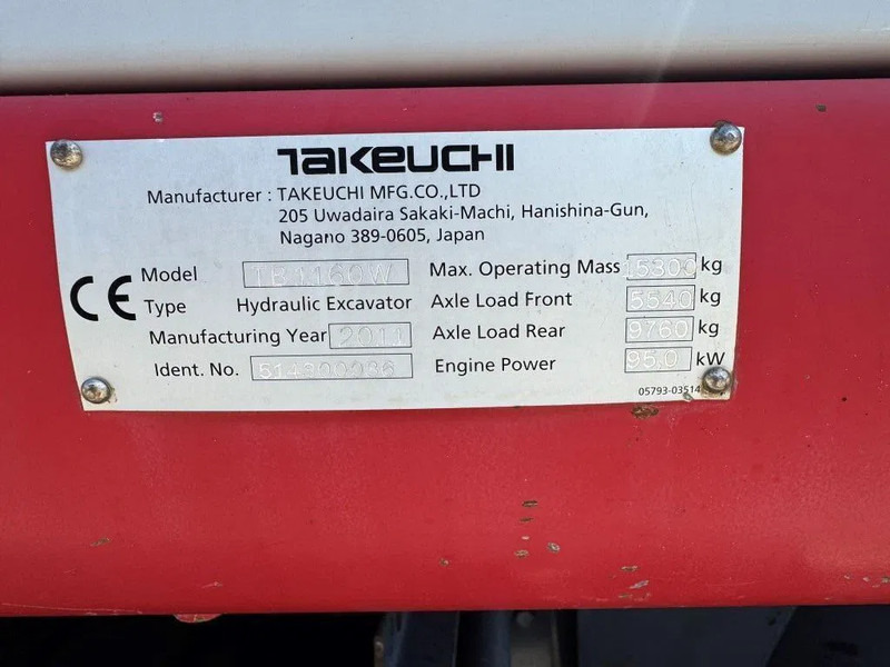 Pelle sur pneus Takeuchi TB1160W: photos 12