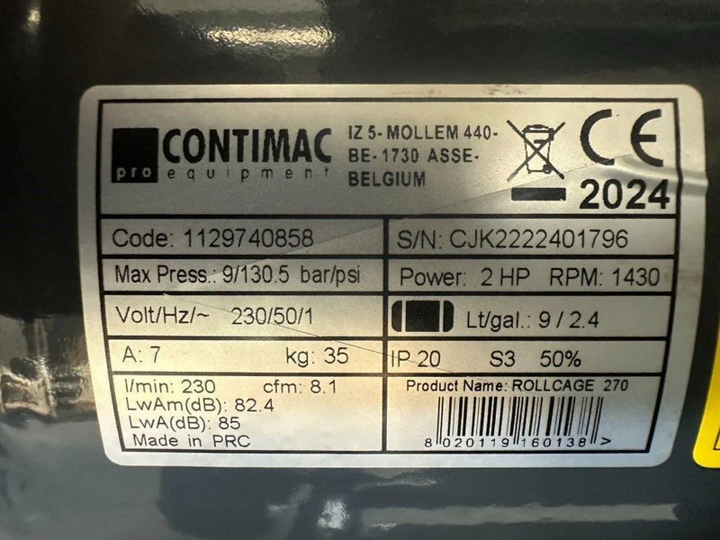 COMPRESSOR Contimac Rollcage 270 Olievrije Zuigercompressor 2 PK 230 L / min 9 Bar New ! - Compresseur d'air: photos 4 COMPRESSOR Contimac Rollcage 270 Olievrije Zuigercompressor 2 PK 230 L / min 9 Bar New ! - Compresseur d'air: photos 4