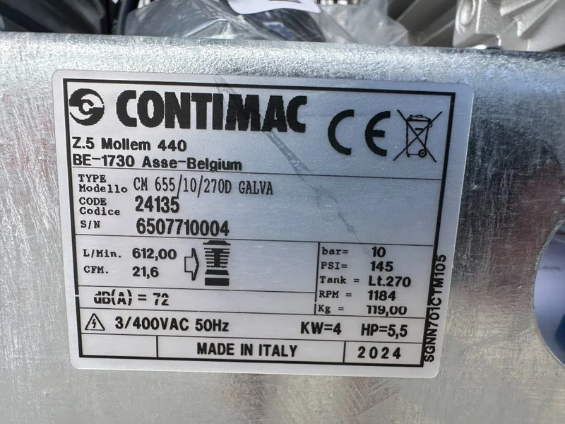 Contimac CM 655 / 10 / 270D Galva 4 kW 650 L / min 10 Bar Zuigercompressor t.b.v Agri Gegalvaniseerd - Compresseur d'air: photos 4 Contimac CM 655 / 10 / 270D Galva 4 kW 650 L / min 10 Bar Zuigercompressor t.b.v Agri Gegalvaniseerd - Compresseur d'air: photos 4
