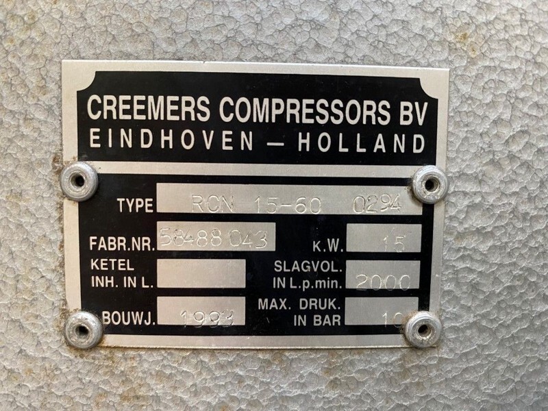 Creemers RCN 15-60 15 kW 2000 L / min 10 Bar Elektrische Schroefcompressor - Compresseur d'air: photos 4 Creemers RCN 15-60 15 kW 2000 L / min 10 Bar Elektrische Schroefcompressor - Compresseur d'air: photos 4