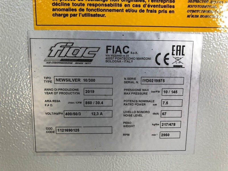 Fiac New Silver 10 / 300 Silent 7.5 kW 860 L / min 10 bar Elektrische Schroefcompressor met ketel - Compresseur d'air: photos 5 Fiac New Silver 10 / 300 Silent 7.5 kW 860 L / min 10 bar Elektrische Schroefcompressor met ketel - Compresseur d'air: photos 5