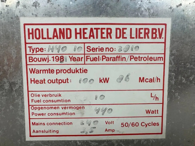 Holland Holland Heater HHO 10 Kachel 100 kW Diesel Heater - Réchauffeur de construction: photos 5 Holland Holland Heater HHO 10 Kachel 100 kW Diesel Heater - Réchauffeur de construction: photos 5