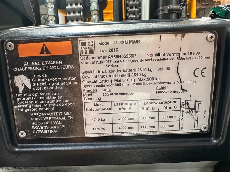 Hyster J1.8XN MWB 1.8 ton Triplex Freelift Sideshift Positioner Elektra Heftruck Accu 2023 - Chariot élévateur: photos 4 Hyster J1.8XN MWB 1.8 ton Triplex Freelift Sideshift Positioner Elektra Heftruck Accu 2023 - Chariot élévateur: photos 4