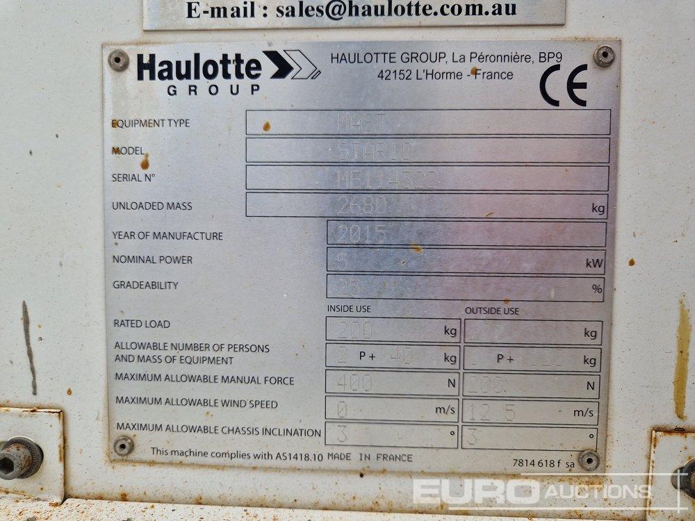 Nacelle à mât vertical 2015 Haulotte Star 10: photos 23