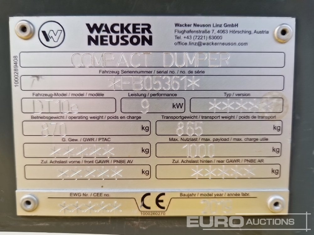 Tombereau sur chenilles 2019 Wacker Neuson DT10E: photos 18 Tombereau sur chenilles 2019 Wacker Neuson DT10E: photos 18