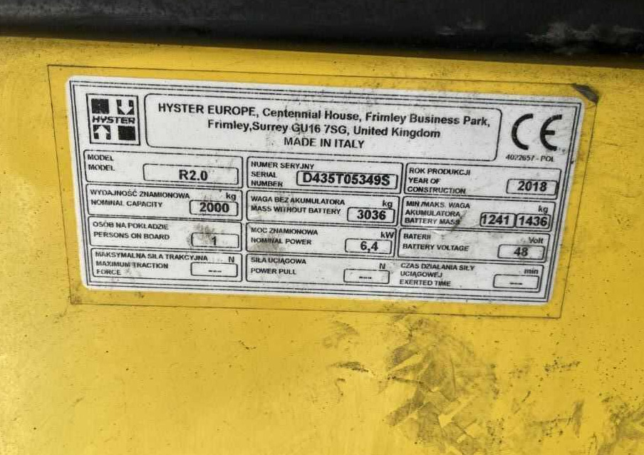Hyster R2.0 - Chariot à mât rétractable: photos 4 Hyster R2.0 - Chariot à mât rétractable: photos 4