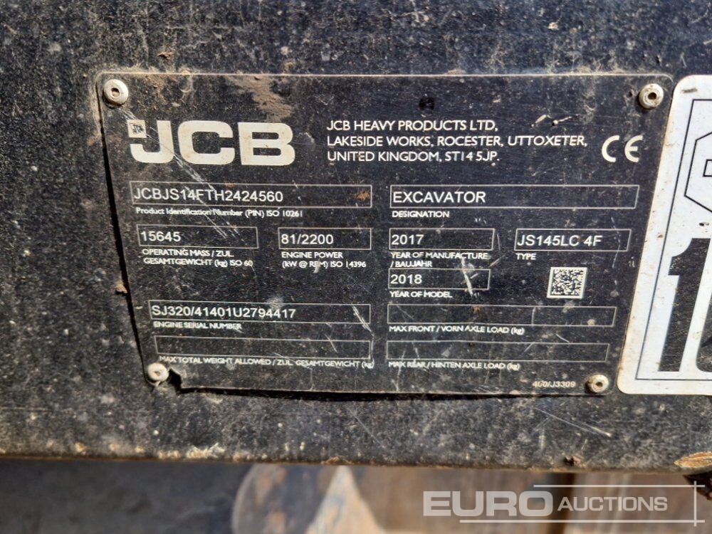 Pelle sur chenille 2017 JCB JS145LC 4F: photos 49