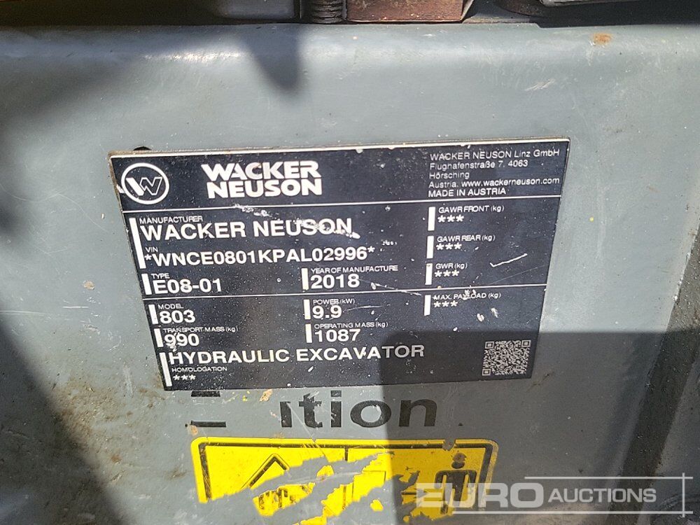 Mini pelle 2018 Wacker Neuson 803: photos 40 Mini pelle 2018 Wacker Neuson 803: photos 40